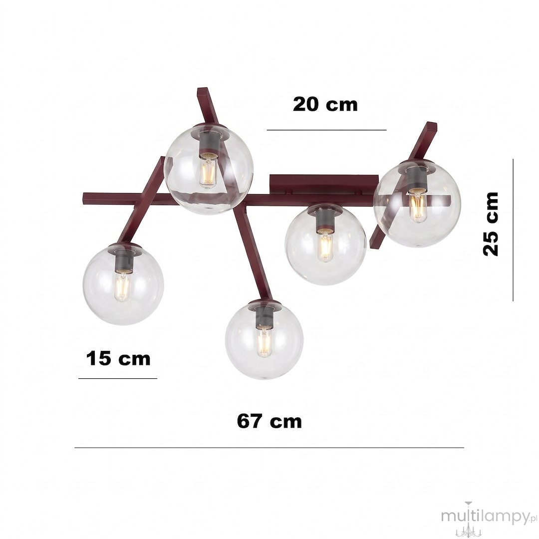 Smart lampa sufitowa 5xE14 burgund/transparentny 1796/5