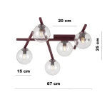 Smart lampa sufitowa 5xE14 burgund/transparentny 1796/5