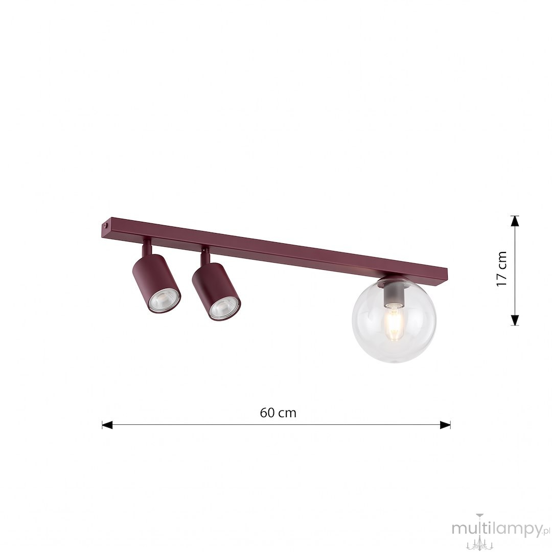 Baster lampa sufitowa 2xGU10+1xE14 burgund/transperentny 1817/3