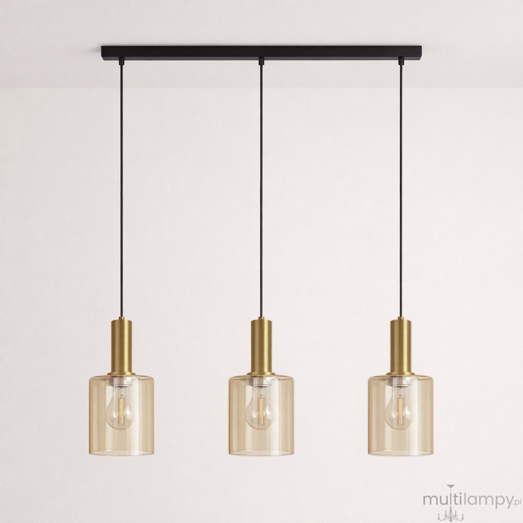 Aigo lampa wisząca 3xE27 czarna bursztynowy K-5877