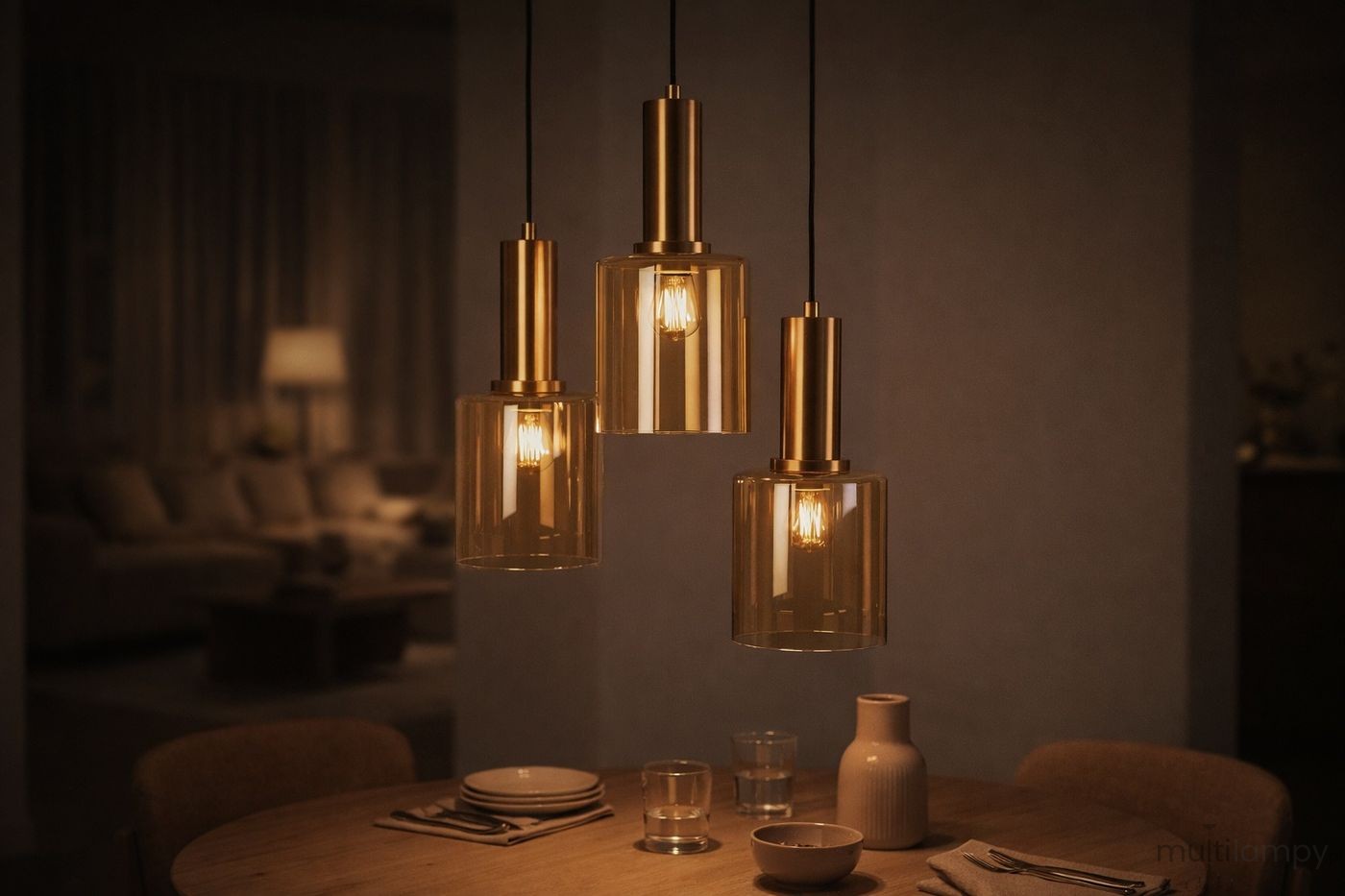 Aigo lampa wisząca 3xE27 czarna bursztynowy K-5878