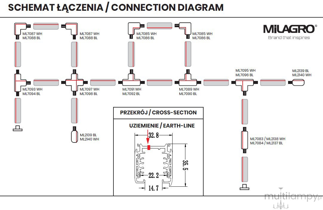 Track złącze liniowe do prowadnicy szyny 3-fazowej białe ML2138