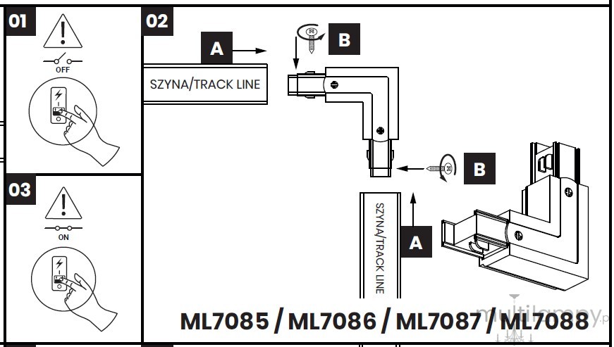 Track złącze kątowe "L" D do prowadnicy szyny 3-fazowej czarne ML7086