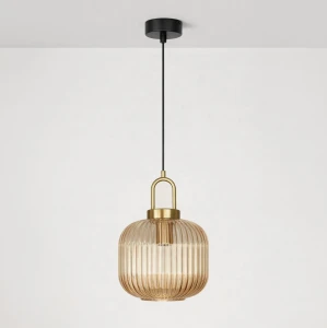 Aria D20 lampa wisząca E27 czarna bursztynowy K-5896