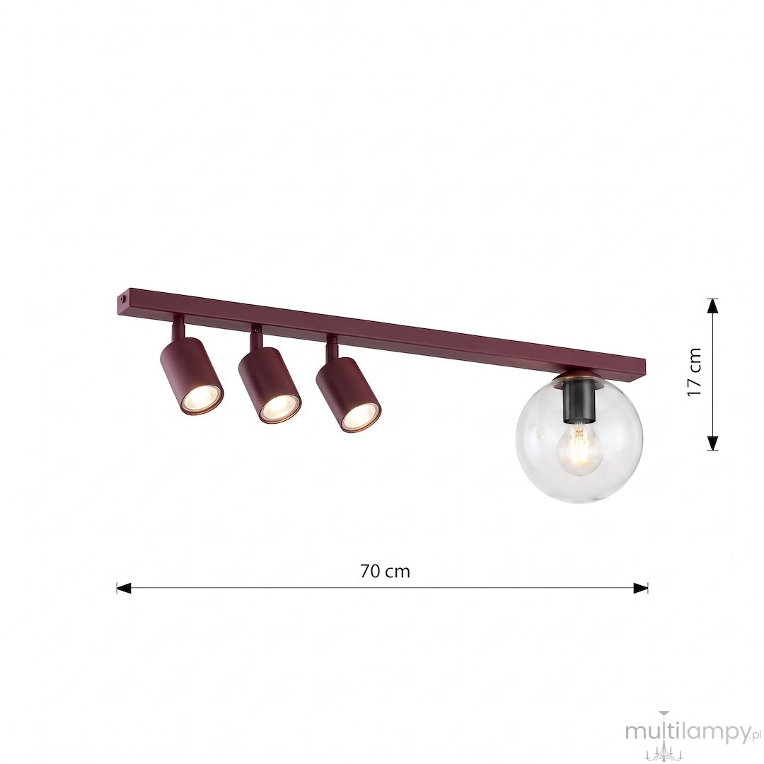 Baster lampa sufitowa 3xGU10+1xE14 burgund/transparentny 1817/4