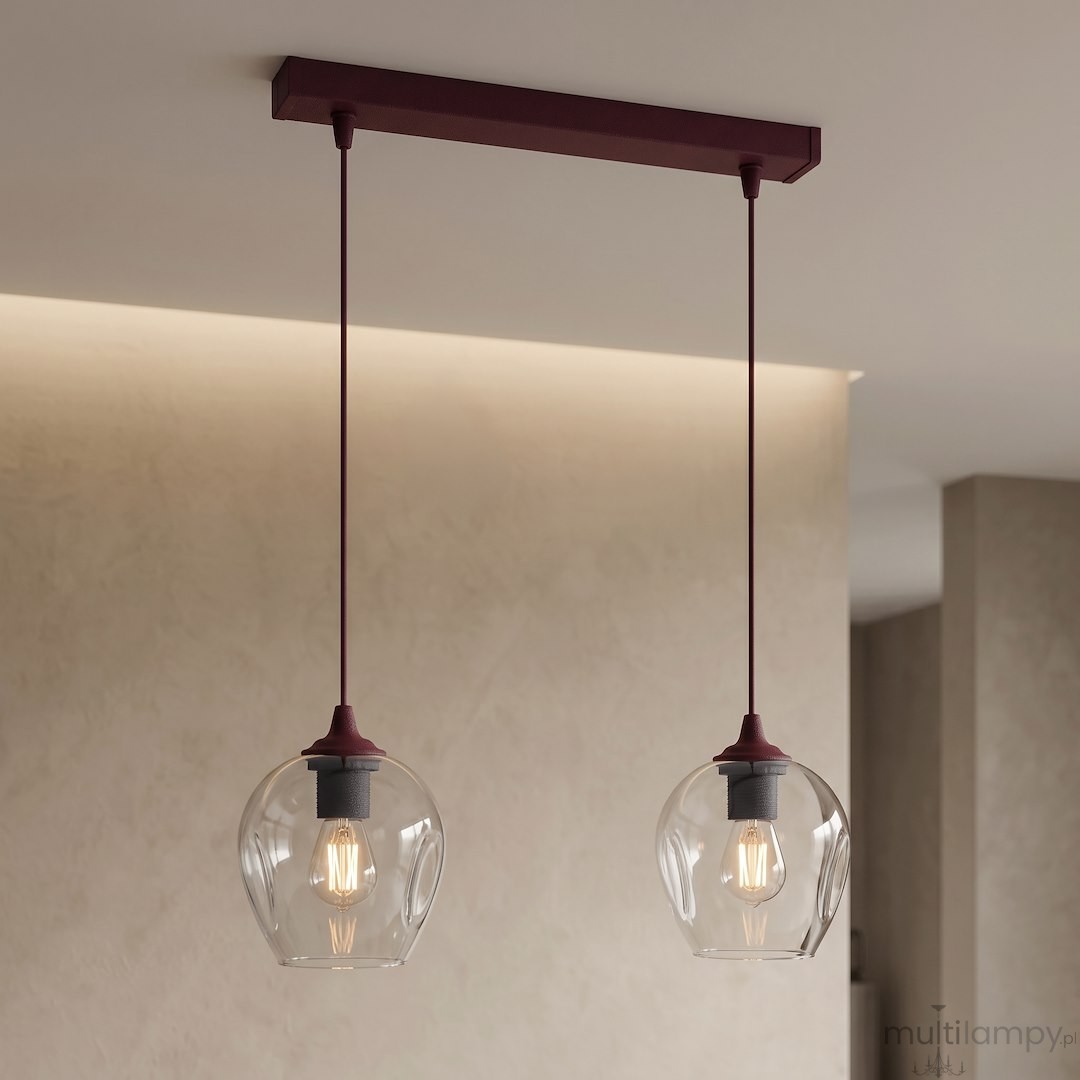 Istar lampa wisząca 2xE27 burgund/transparentny 1784/2