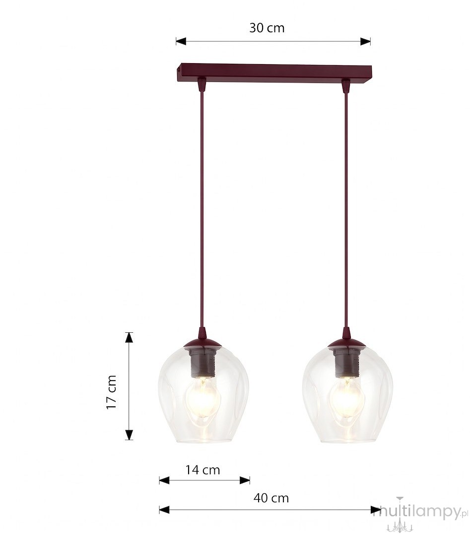 Istar lampa wisząca 2xE27 burgund/transparentny 1784/2
