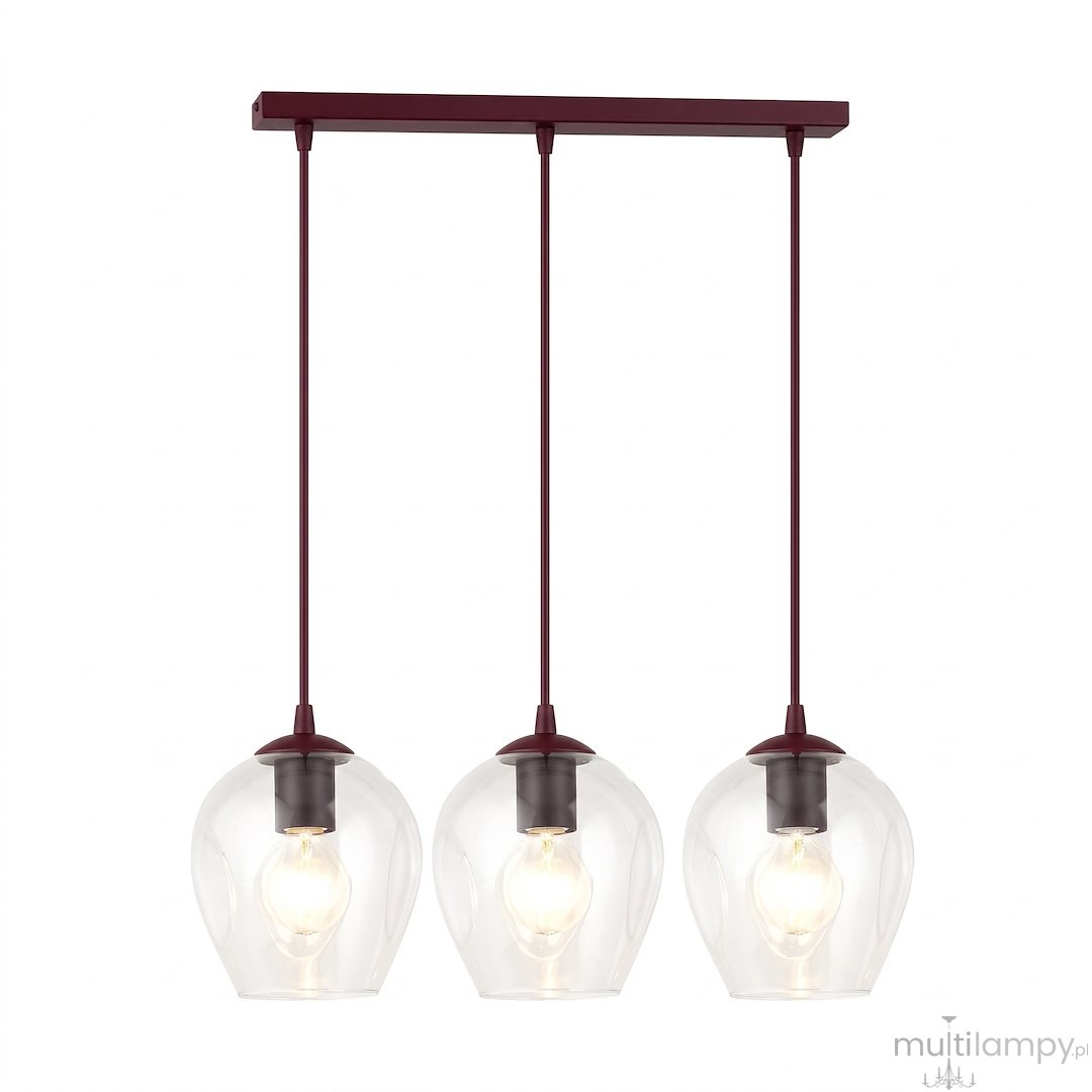 Istar lampa wisząca 3xE27 burgund/transparentny 1784/3