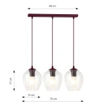 Istar lampa wisząca 3xE27 burgund/transparentny 1784/3