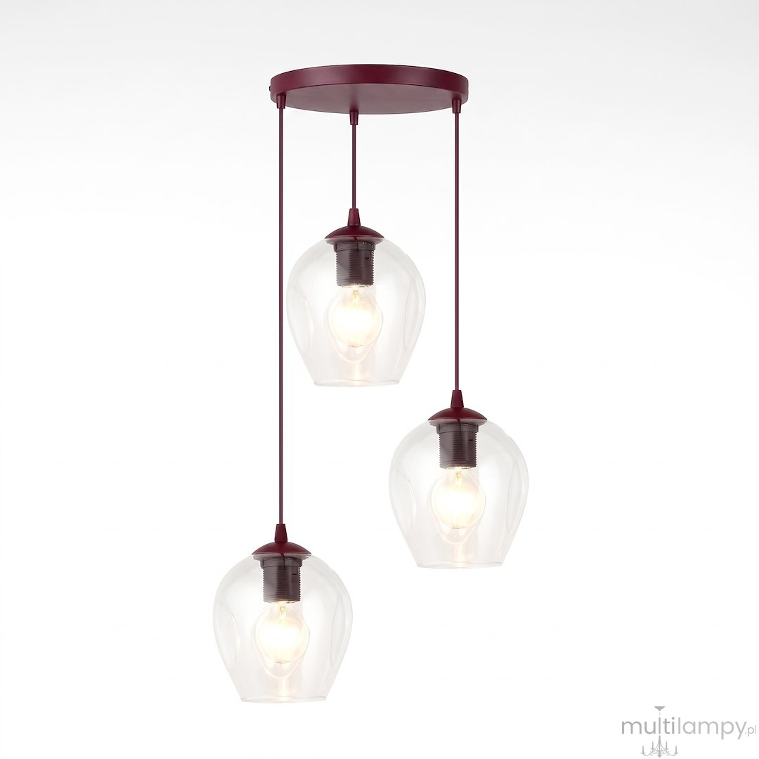 Istar lampa wisząca 3xE27 burgund/transparentny 1784/3PREM