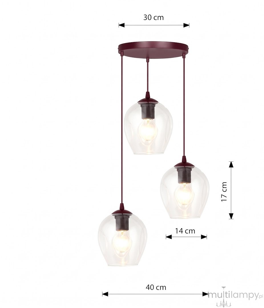 Istar lampa wisząca 3xE27 burgund/transparentny 1784/3PREM