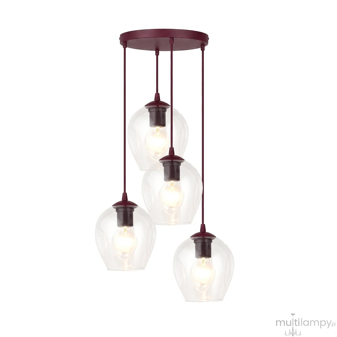 Istar lampa wisząca 4xE27 burgund/transparentny 1784/4PREM
