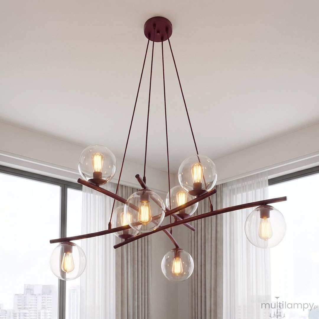 Essa lampa wisząca 8xE14 burgund/transparentny 1800/8