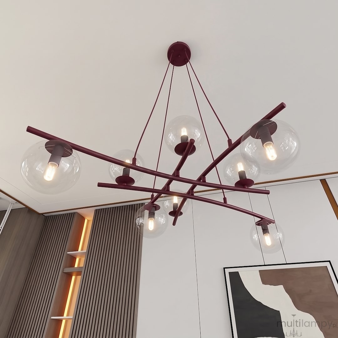 Essa lampa wisząca 8xE14 burgund/transparentny 1800/8