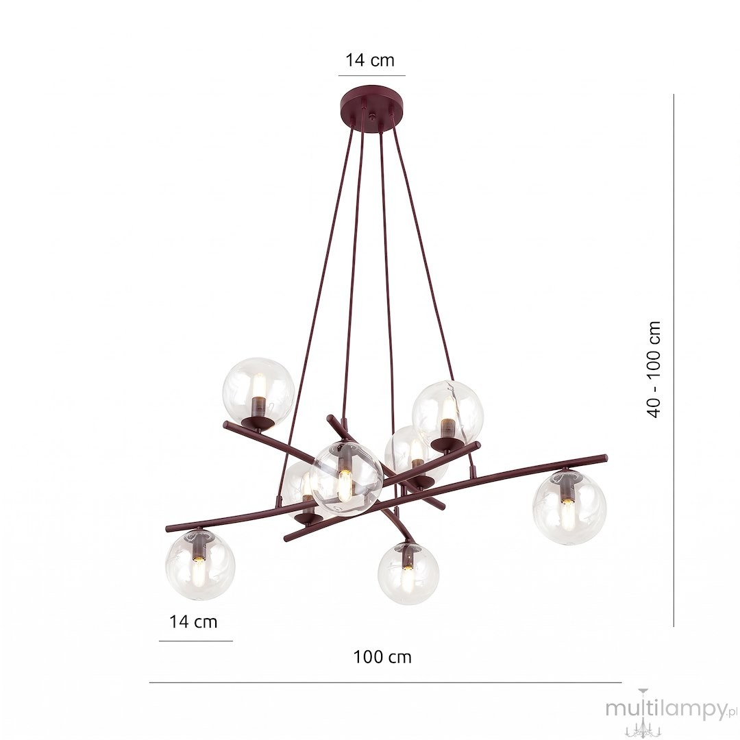 Essa lampa wisząca 8xE14 burgund/transparentny 1800/8