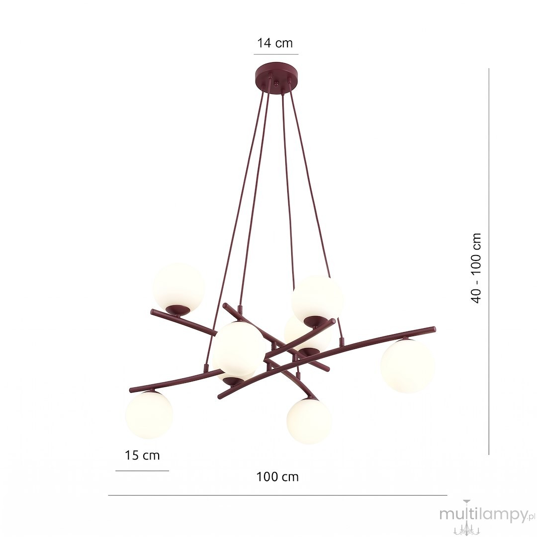 Essa lampa wisząca 8xE14 burgund/biały 1799/8
