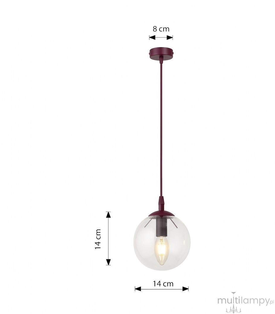 Cosmo lampa wisząca 1xE14 burgund/transparentny 1788/1