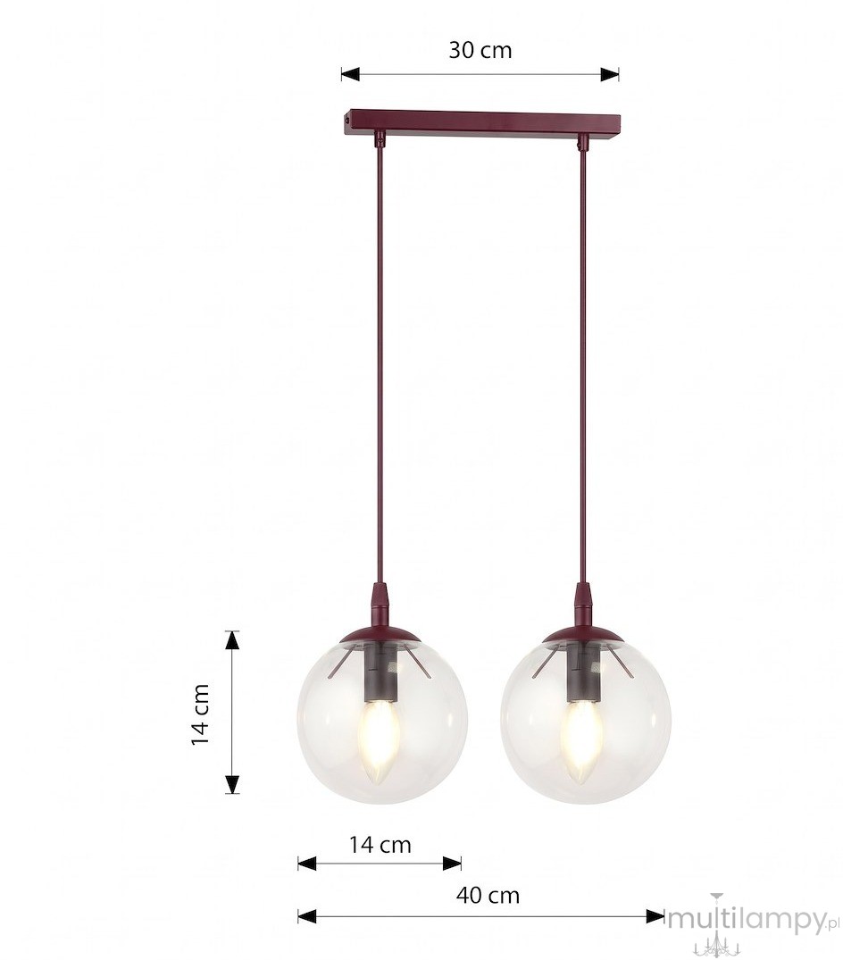 Cosmo lampa wisząca 2xE14 burgund/transparentny 1788/2