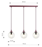 Cosmo lampa wisząca 3xE14 burgund/transparentny 1788/3