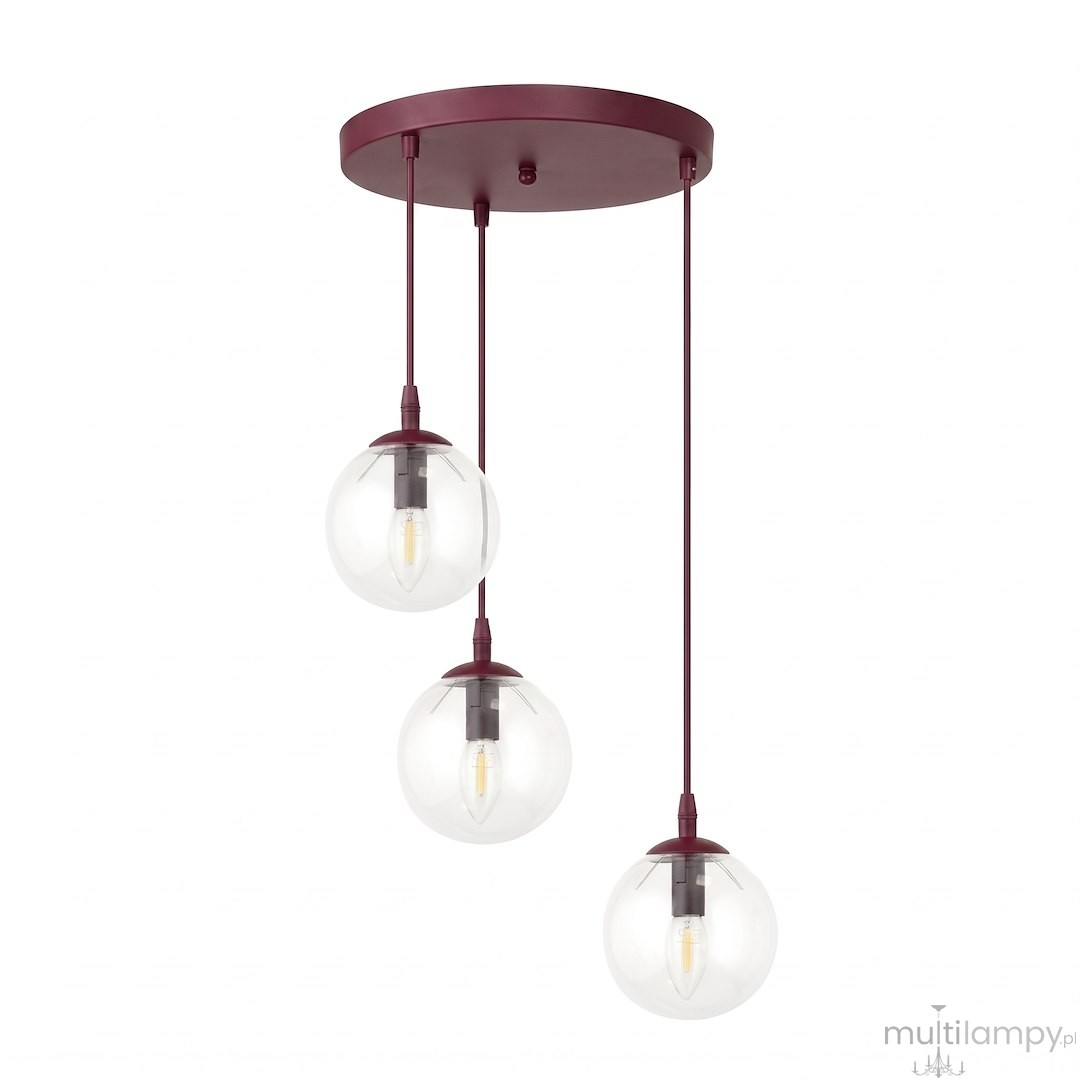 Cosmo lampa wisząca 3xE14 burgund/transparentny 1788/3PREM