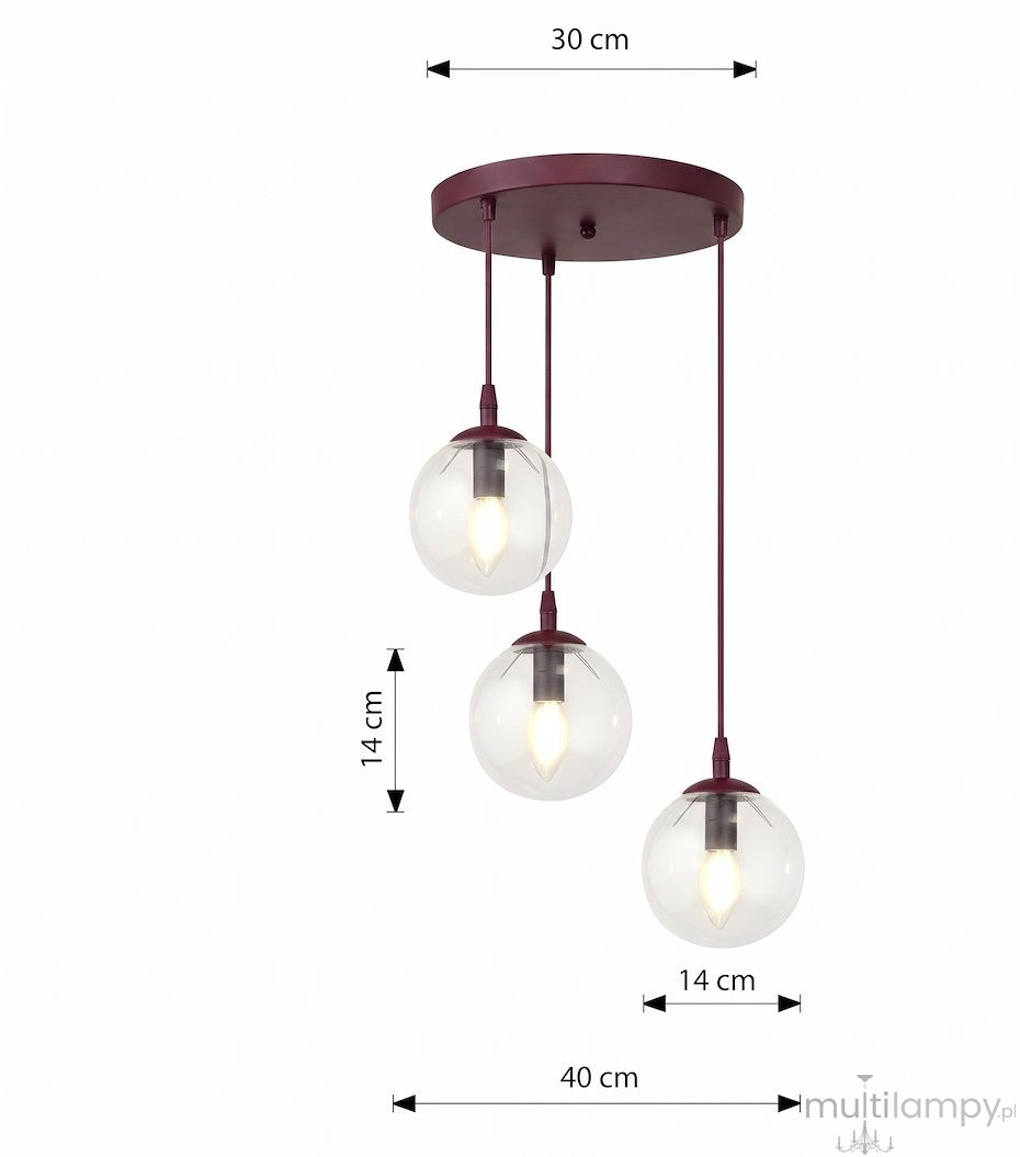 Cosmo lampa wisząca 3xE14 burgund/transparentny 1788/3PREM