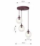 Cosmo lampa wisząca 3xE14 burgund/transparentny 1788/3PREM
