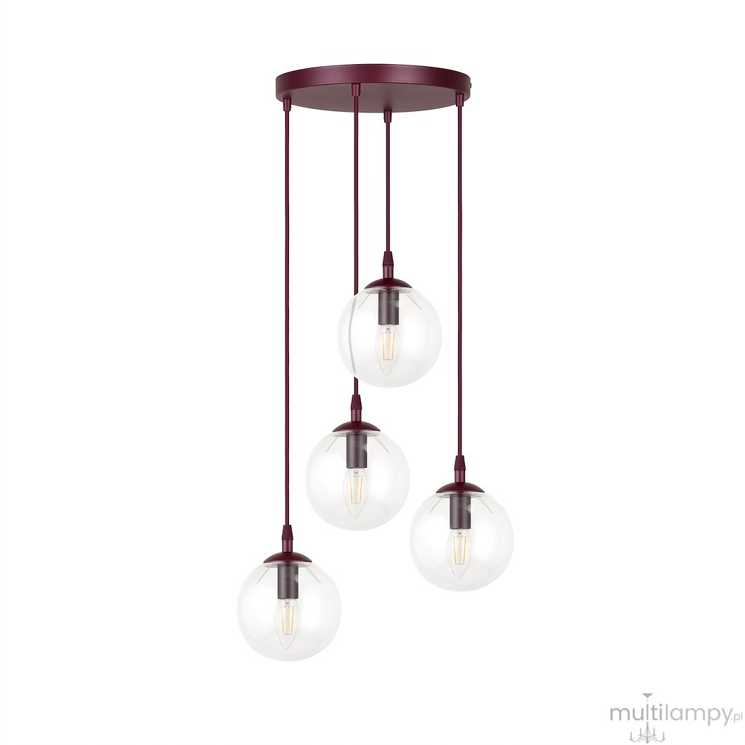Cosmo lampa wisząca 4xE14 burgund/transparentny 1788/4PREM