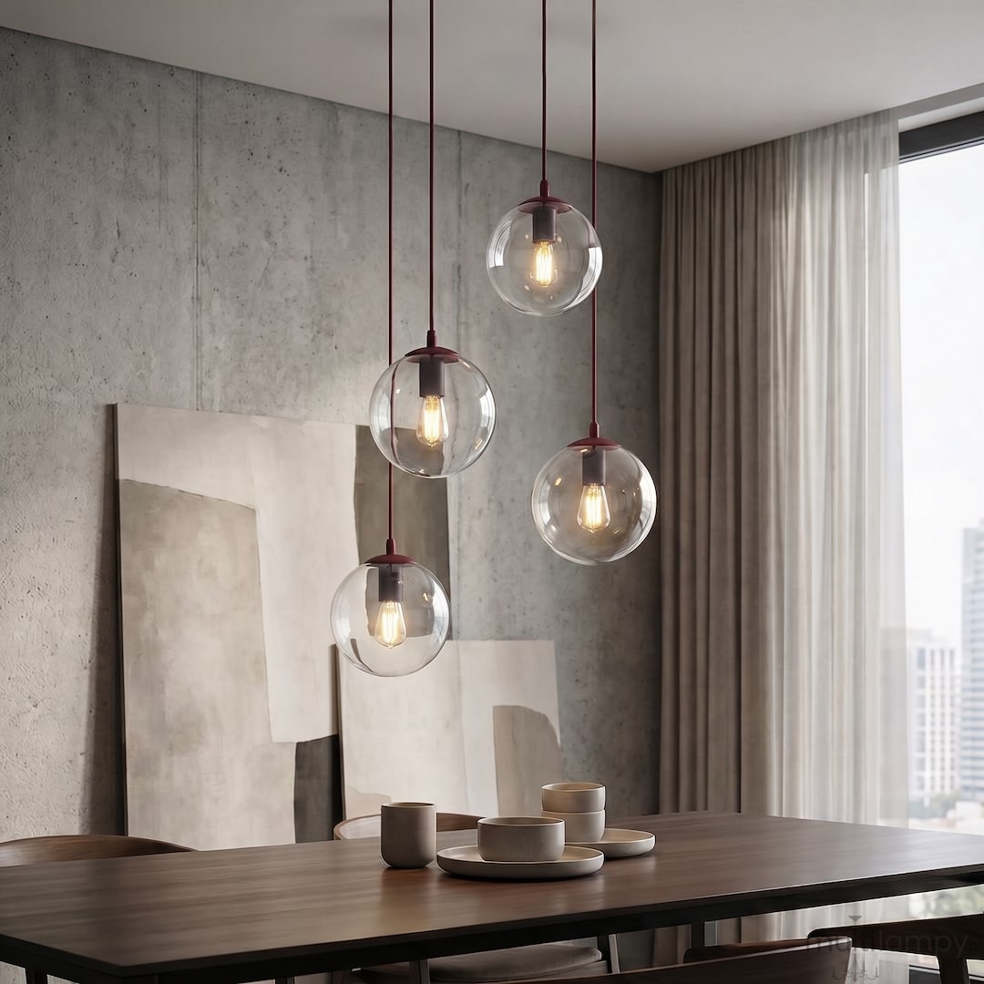 Cosmo lampa wisząca 4xE14 burgund/transparentny 1788/4PREM