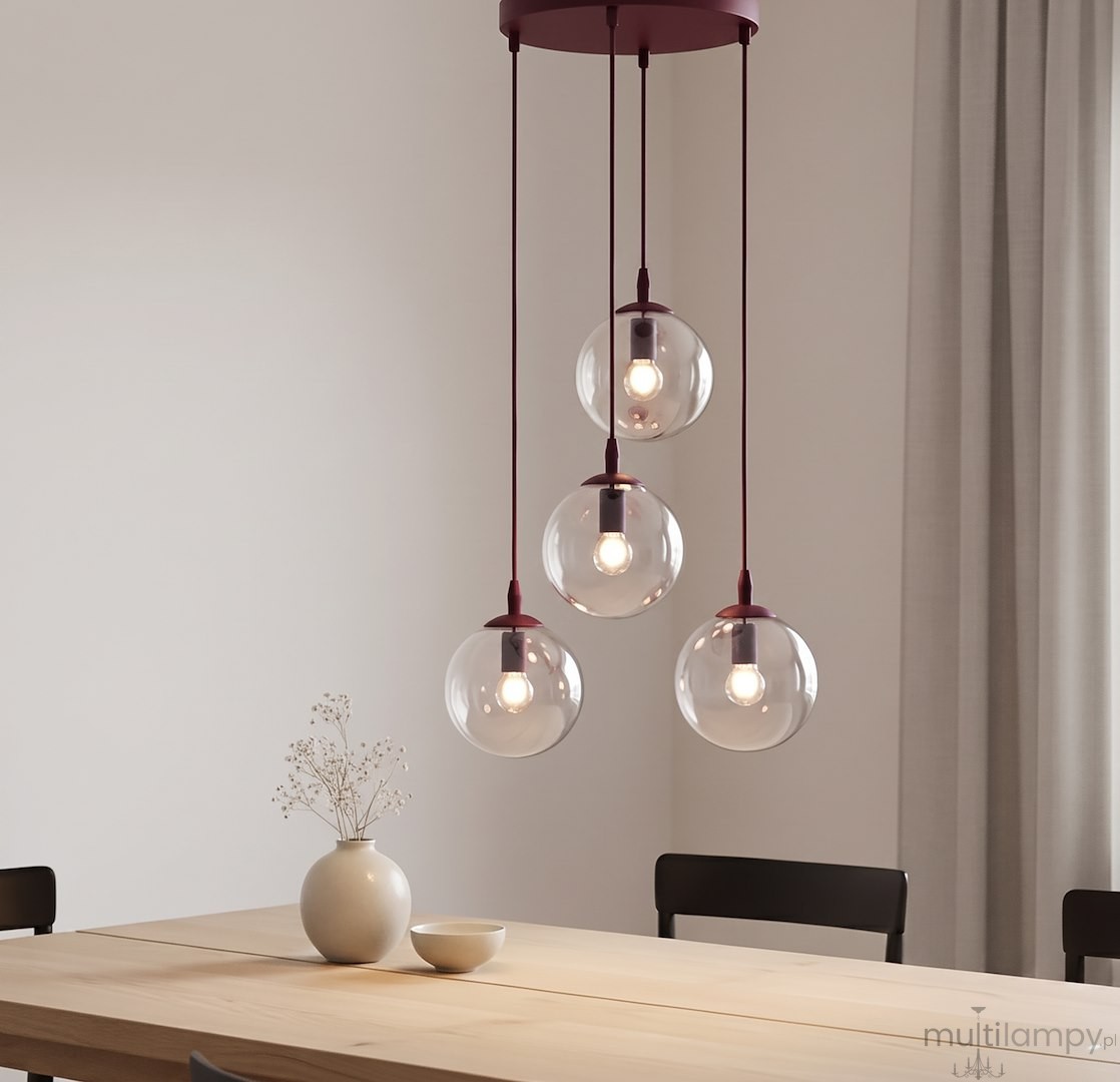 Cosmo lampa wisząca 4xE14 burgund/transparentny 1788/4PREM