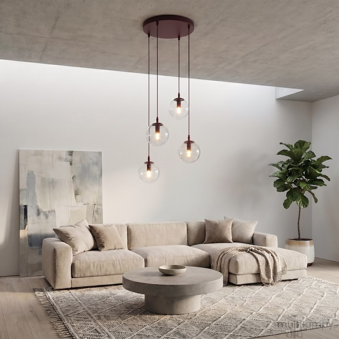 Cosmo lampa wisząca 4xE14 burgund/transparentny 1788/4PREM