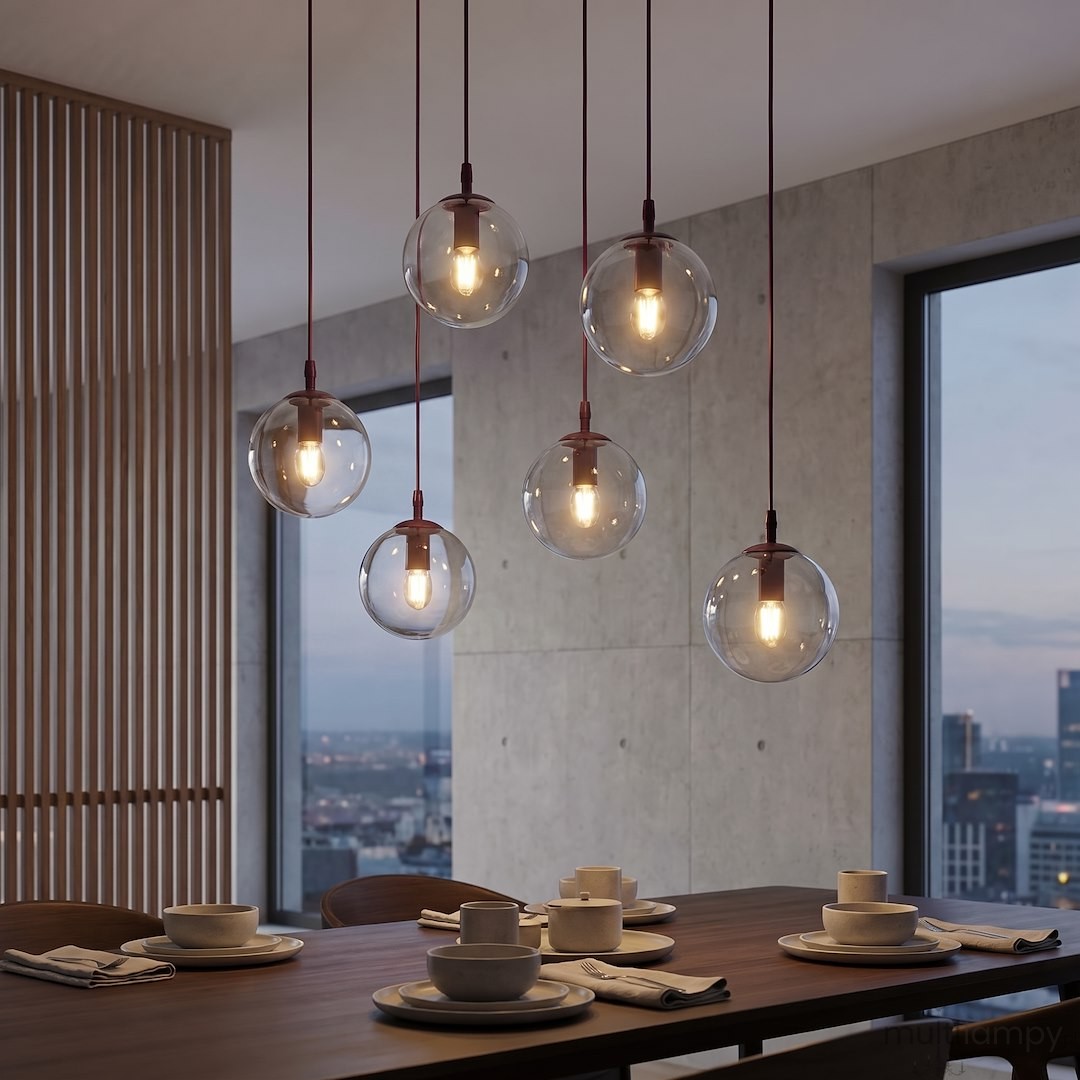 Cosmo lampa wisząca 6xE14 burgund/transparentny 1788/6