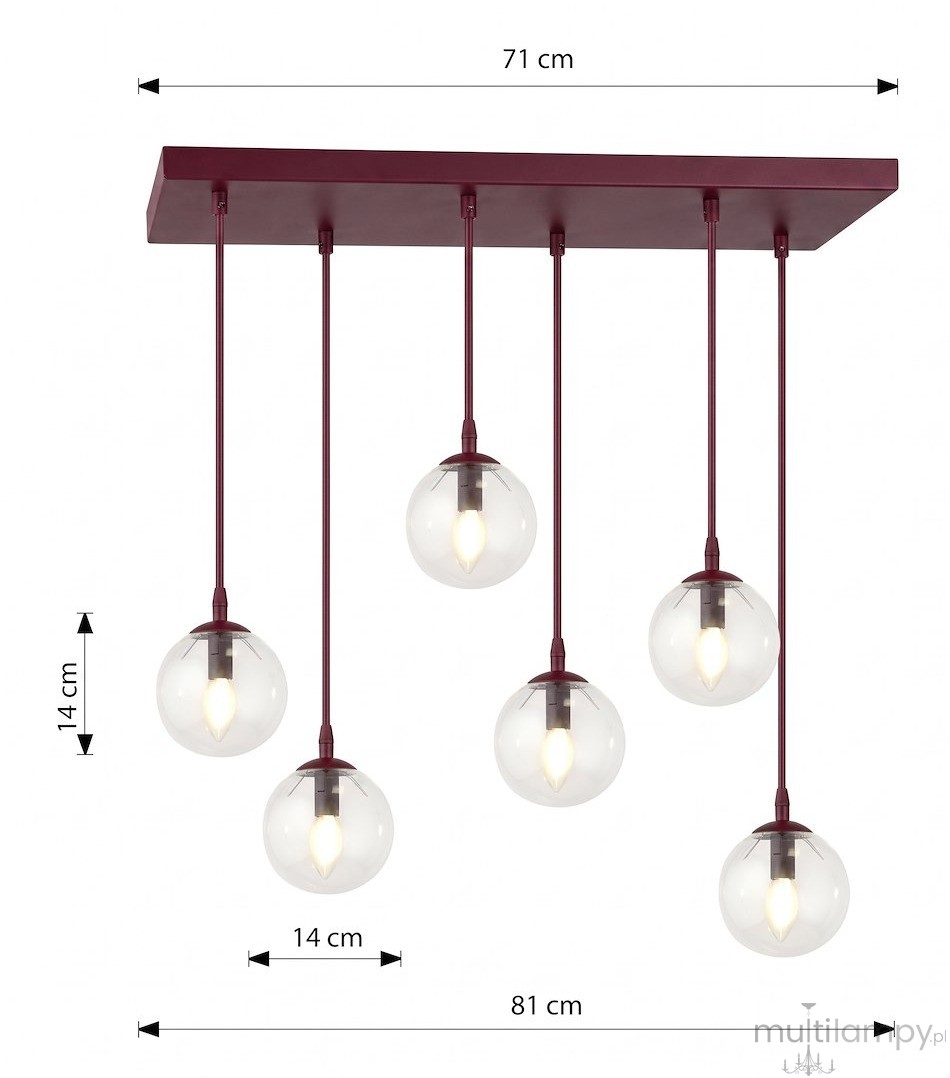 Cosmo lampa wisząca 6xE14 burgund/transparentny 1788/6