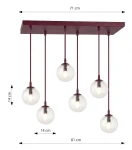 Cosmo lampa wisząca 6xE14 burgund/transparentny 1788/6