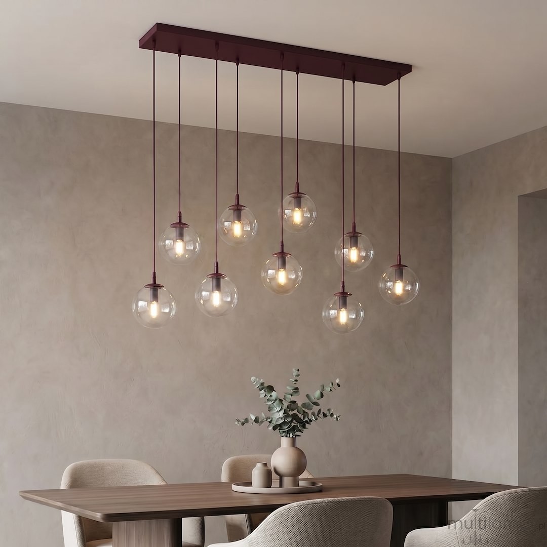 Cosmo lampa wisząca 9xE14 burgund/transparentny 1788/9