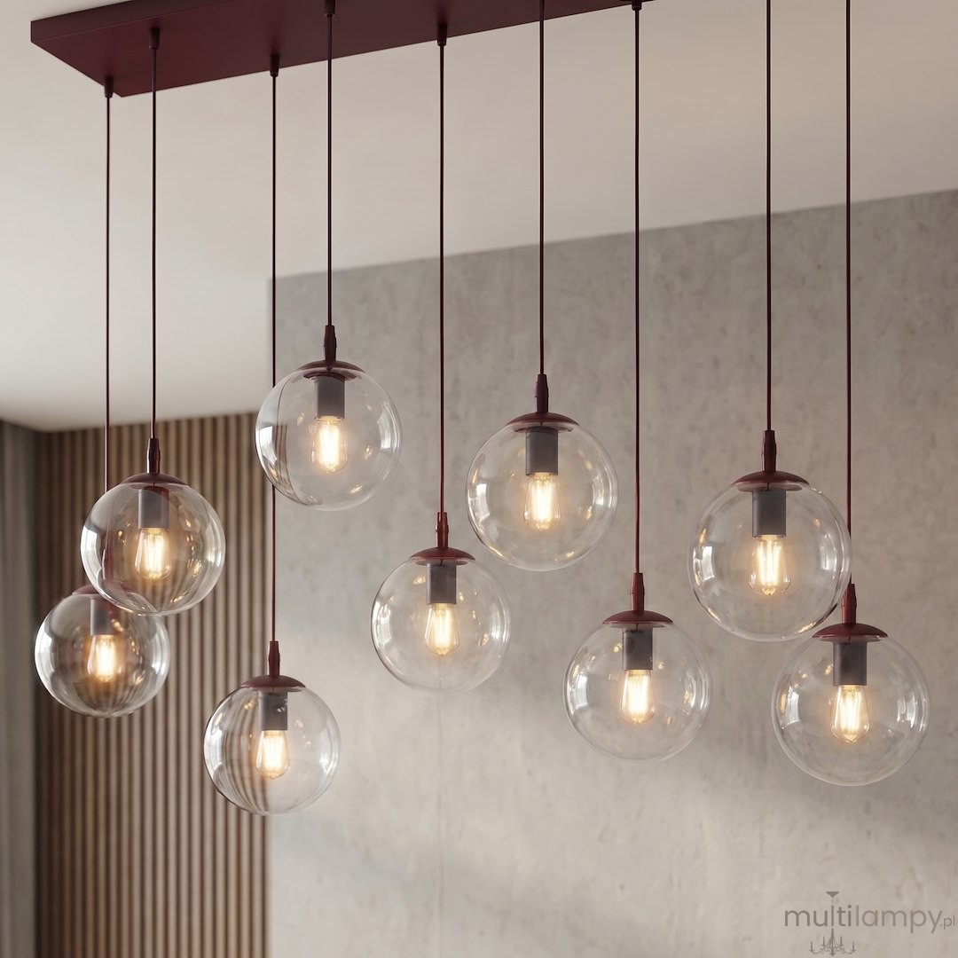 Cosmo lampa wisząca 9xE14 burgund/transparentny 1788/9
