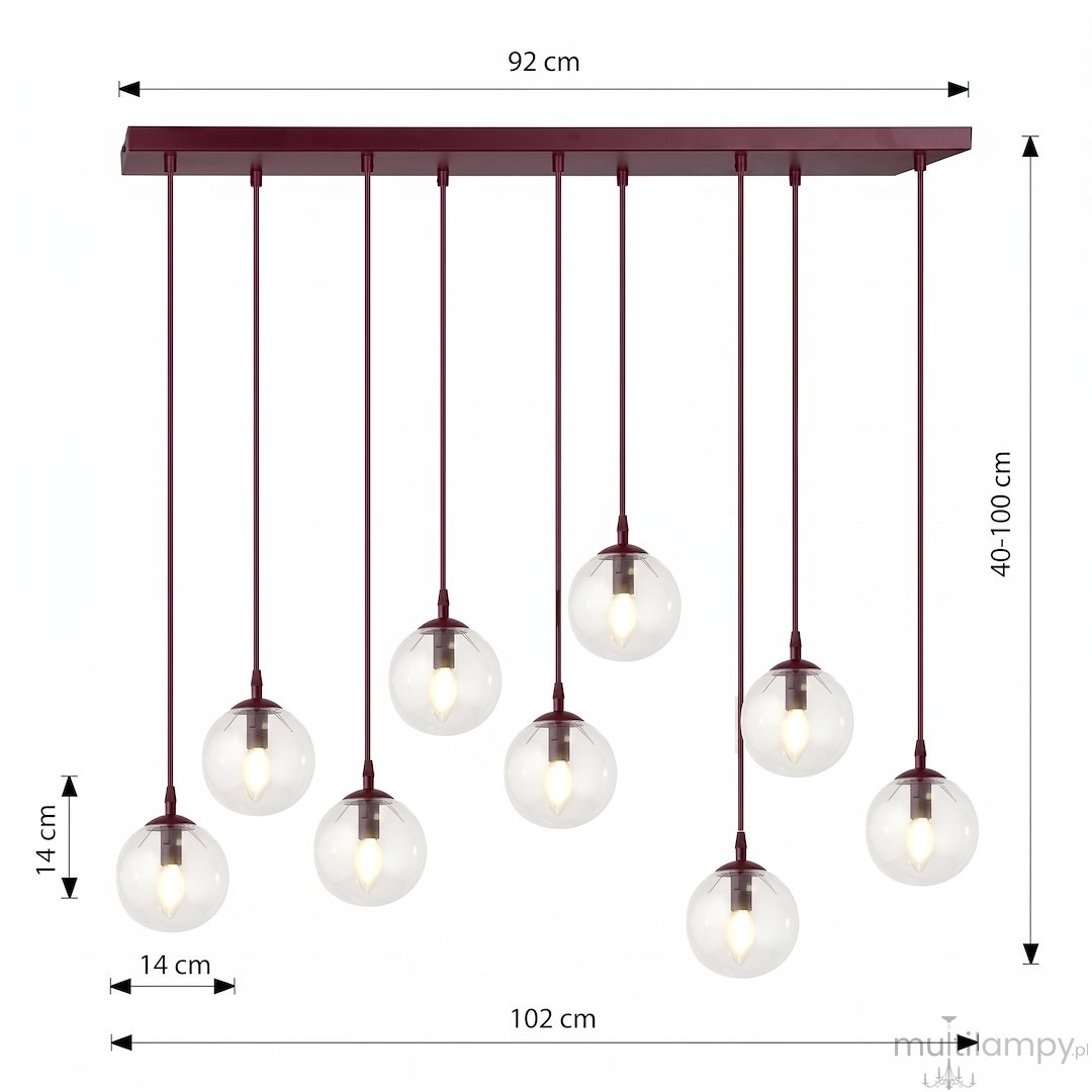 Cosmo lampa wisząca 9xE14 burgund/transparentny 1788/9