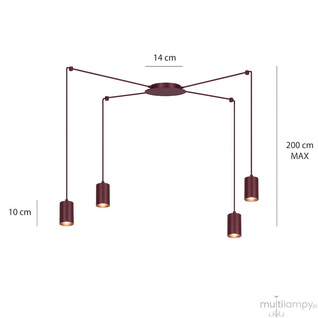 Traker lampa wisząca 4xGU10 burgund 1822/4