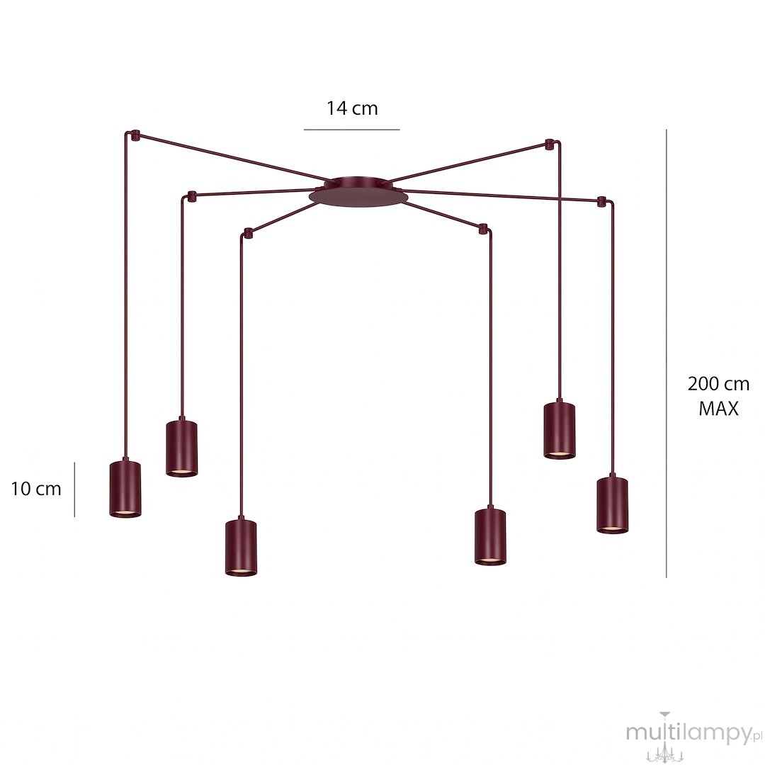 Traker lampa wisząca 6xGU10 burgund 1822/6