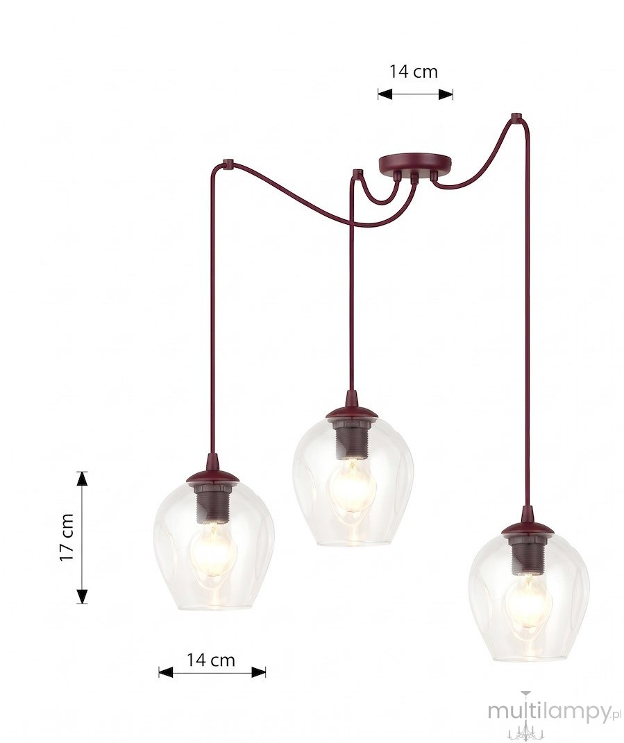Level lampa wisząca 3xE27 burgund/transparentny 1819/3
