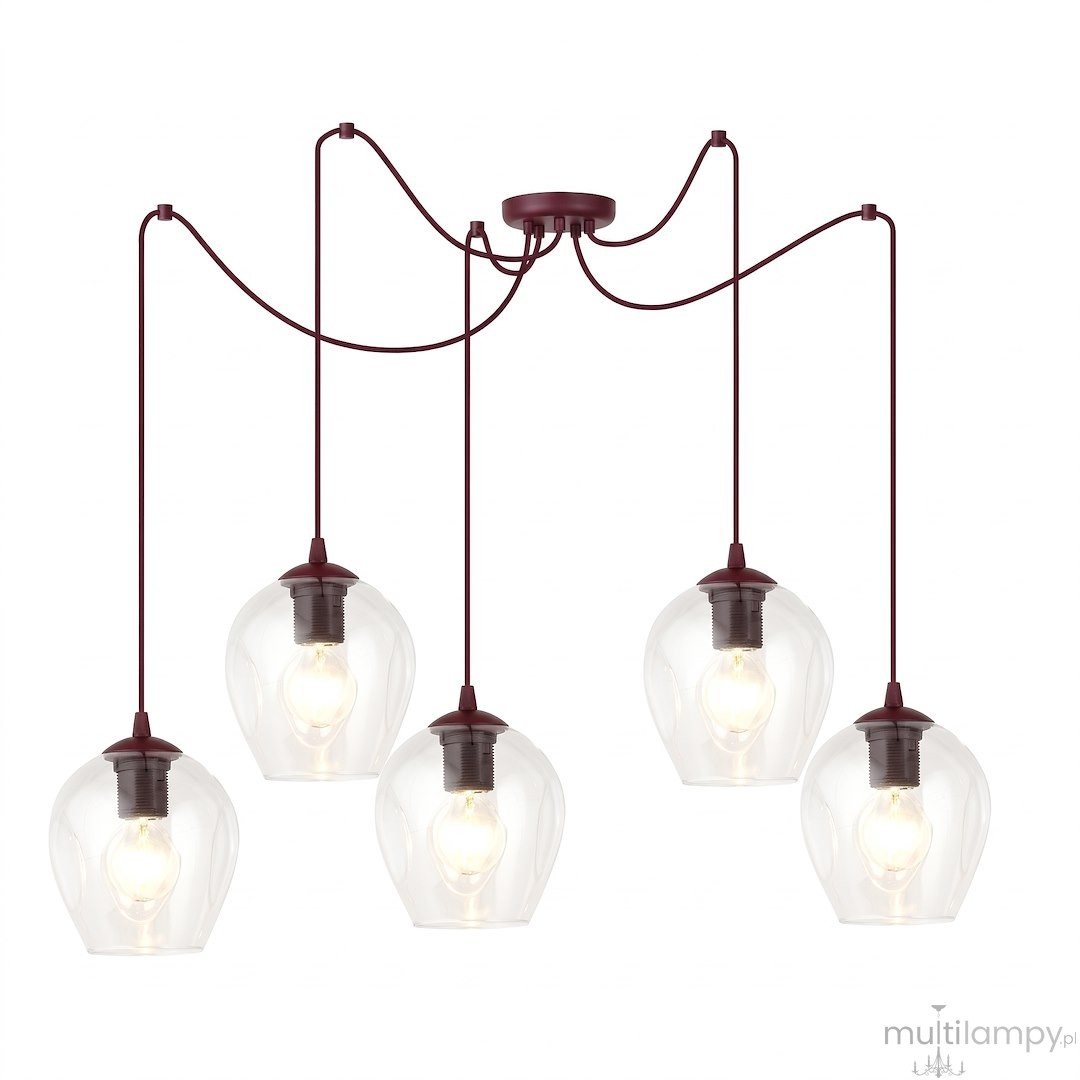 Level lampa wisząca 5xE27 burgund/transparentny 1819/5
