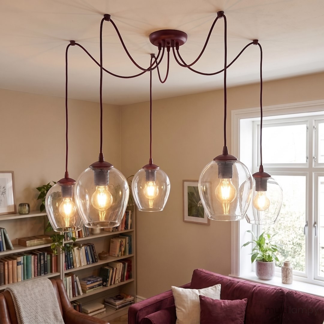 Level lampa wisząca 5xE27 burgund/transparentny 1819/5