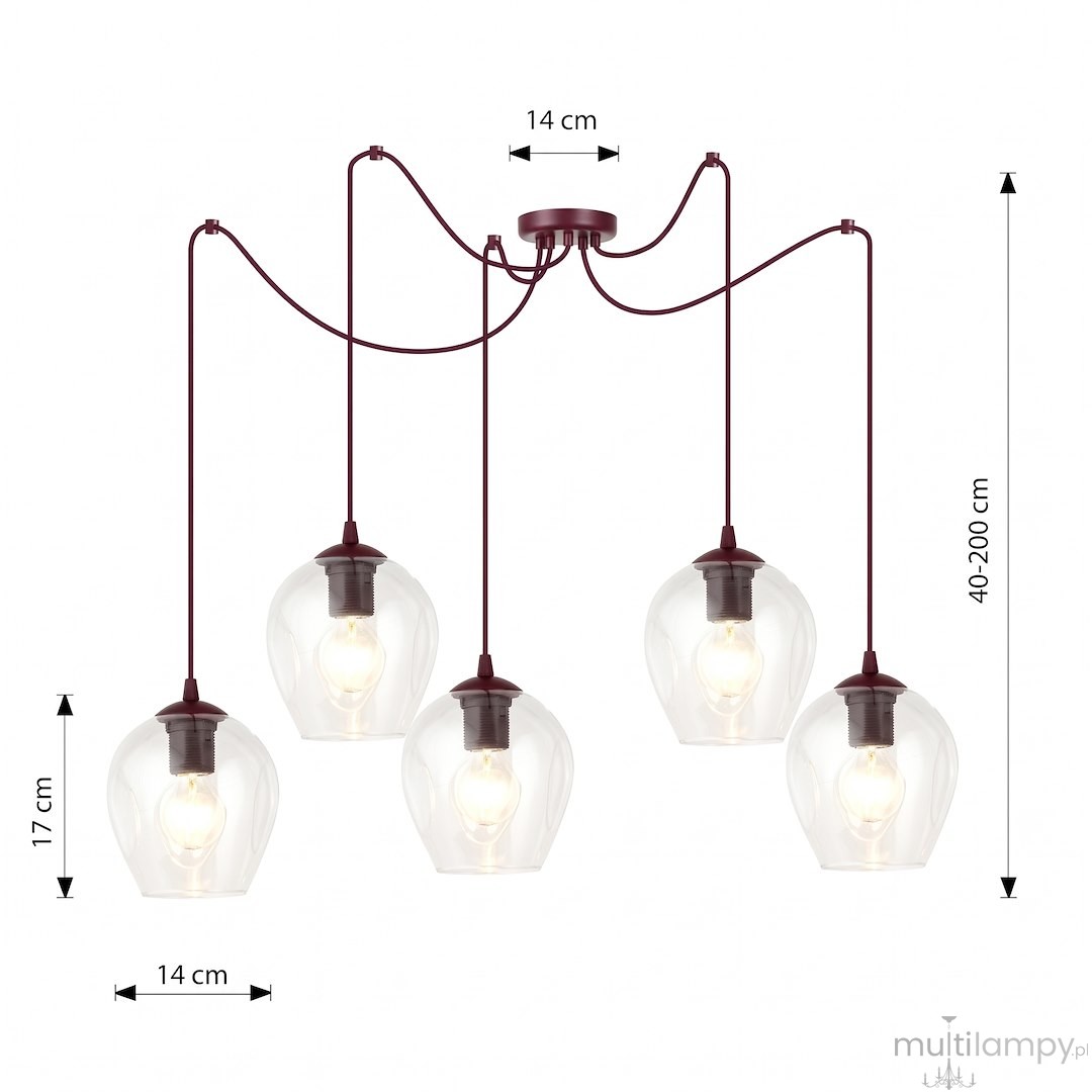 Level lampa wisząca 5xE27 burgund/transparentny 1819/5