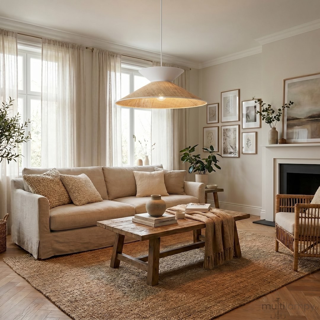 Softa lampa wisząca 1xE27 biała/rattan 1769/1
