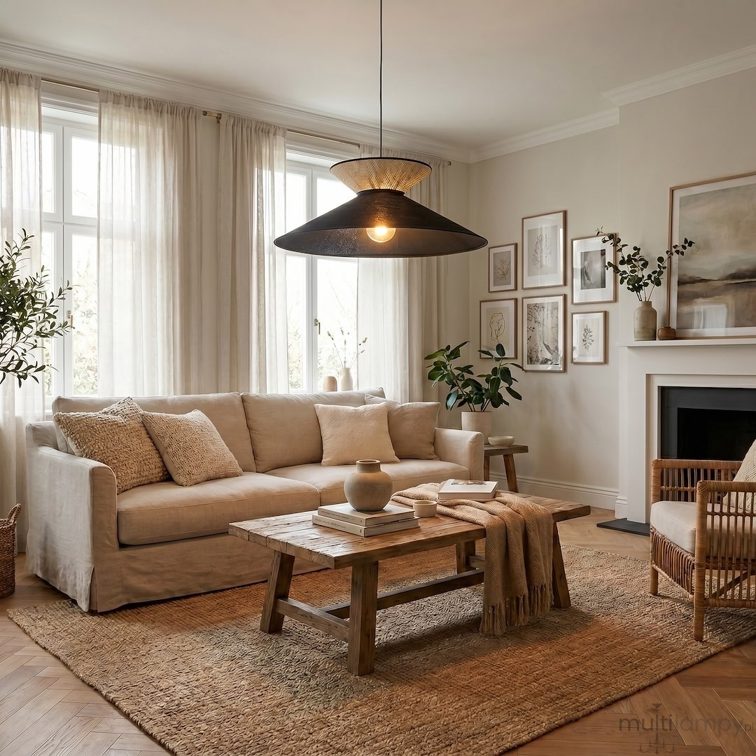 Softa lampa wisząca 1xE27 czarna/rattan 1770/1