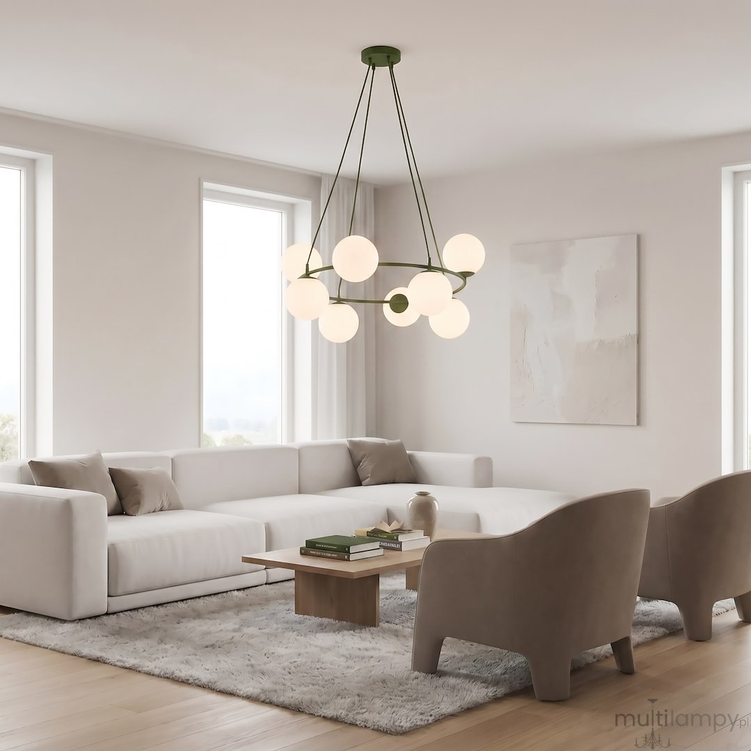 Azura lampa wisząca 8xE14 zielona oliwka/biały 1832/8