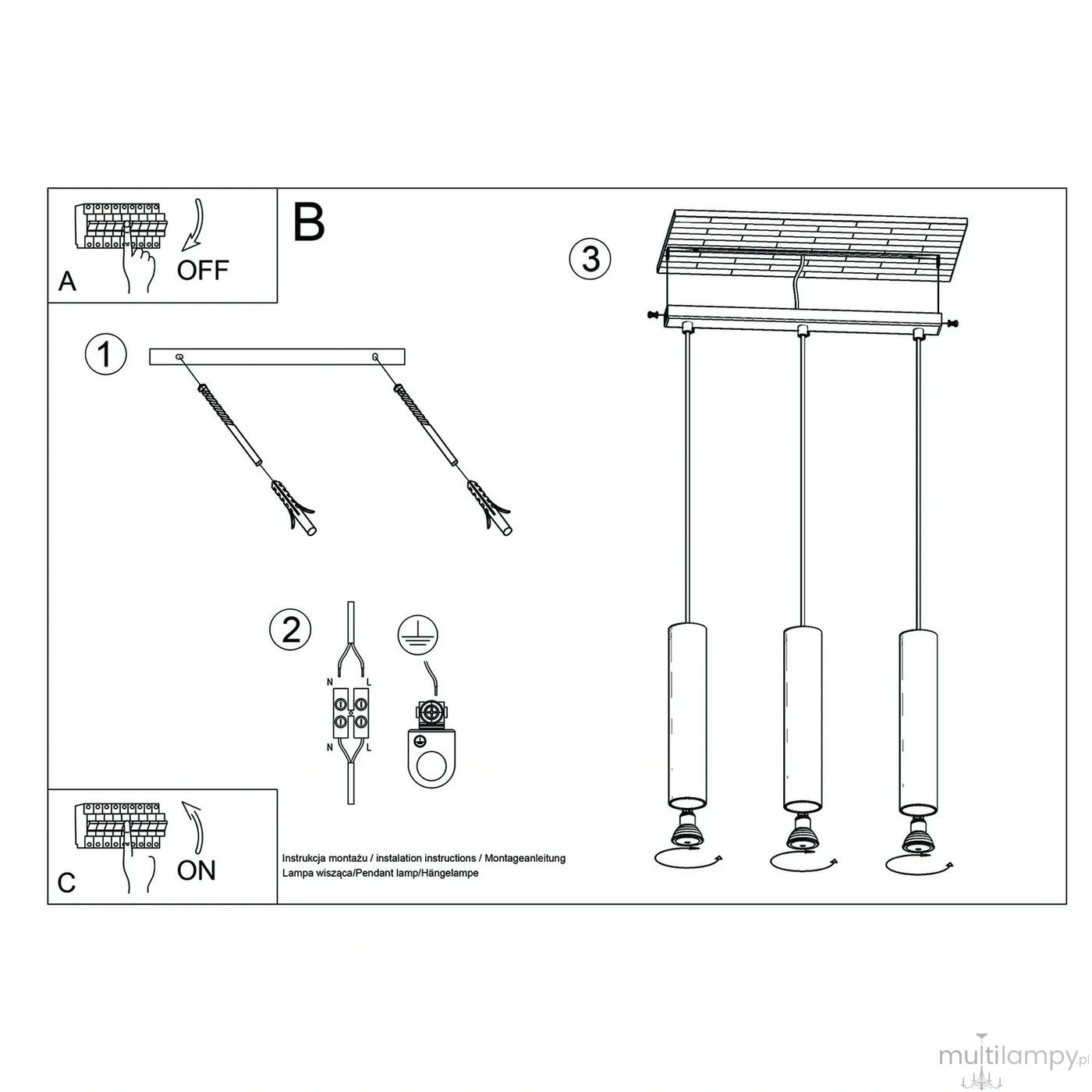 Lagos lampa wisząca 3xGU10 ultramaryna SL.2085