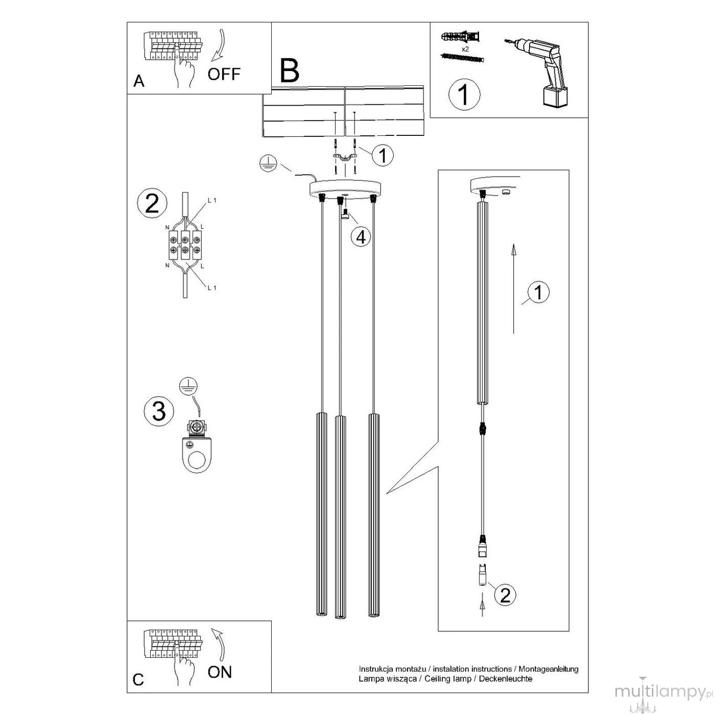 Arche lampa wisząca 3xG9 zielona oliwka SL.2050