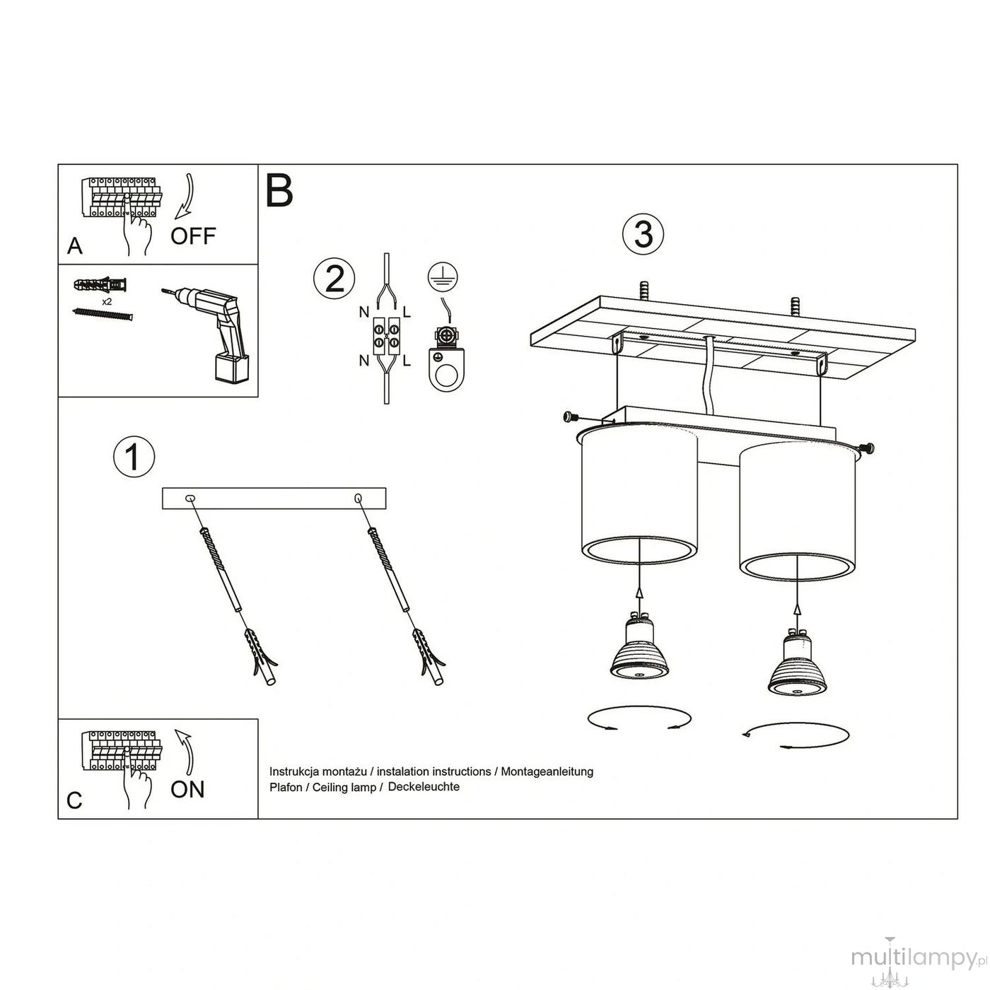 Orbis lampa sufitowa 2xGU10 ultramaryna SL.2100