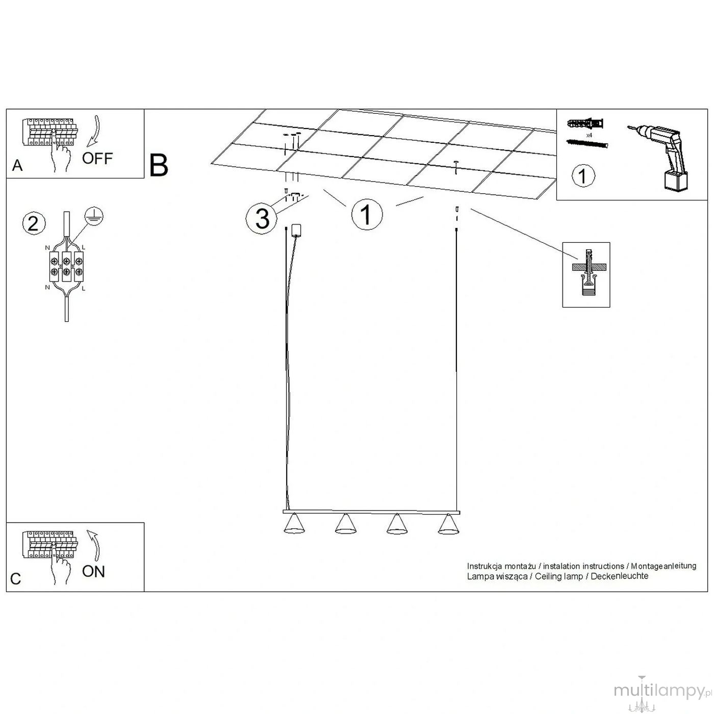Nox 4L lampa wisząca 4xE14 złota SL.2553