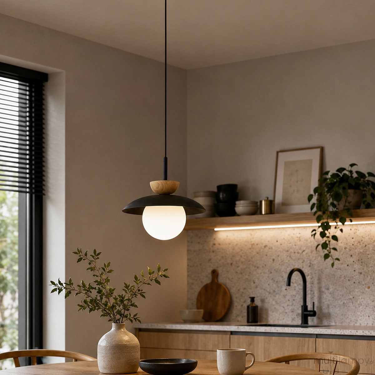Lometi lampa wisząca 1xE14 czarna/jasne drewno 61744
